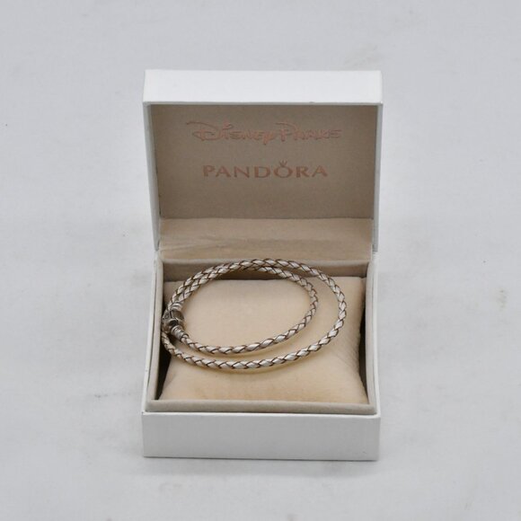 Pandora Double Braided Leather Wrap Bracelet Sterling Silver Authentic 15" - Picture 1 of 6